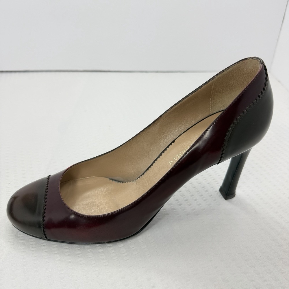 Vintage Emporio Armani Cap Toe Brown Burgundy Leather Heels Shoes Eu 41 Us 11